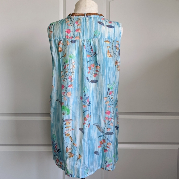 Aratta Sleeveless Top Neck Tie Closure Tassel Lightweight Floral Blue XL NWT - Picture 8 of 16